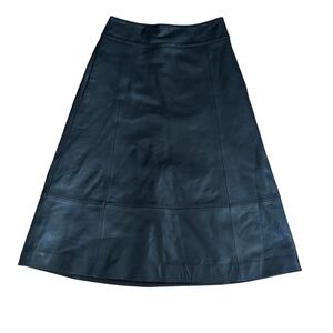Halogen Black Pleather Midi Skirt A Line Womens Size 4 Vegan Goth Moto Chic